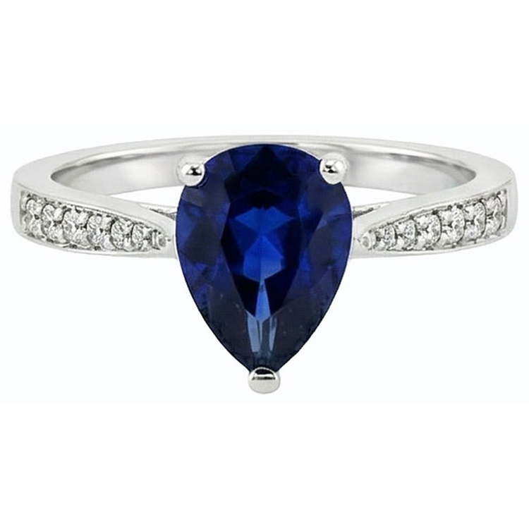 Bague Bijoux Pierres Précieuses Poire Saphir Bleu Foncé & Diamants 2.50 Carats