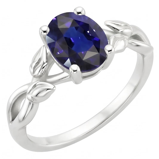 Bague Bijoux Pierres Précieuses Solitaire Style Feuille Saphir Ceylan 2 Carats