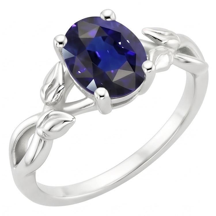 Bague Bijoux Pierres Précieuses Solitaire Style Feuille Saphir Ceylan 2 Carats
