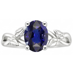 Bague Bijoux Pierres Précieuses Solitaire Style Feuille Saphir Ceylan 2 Carats