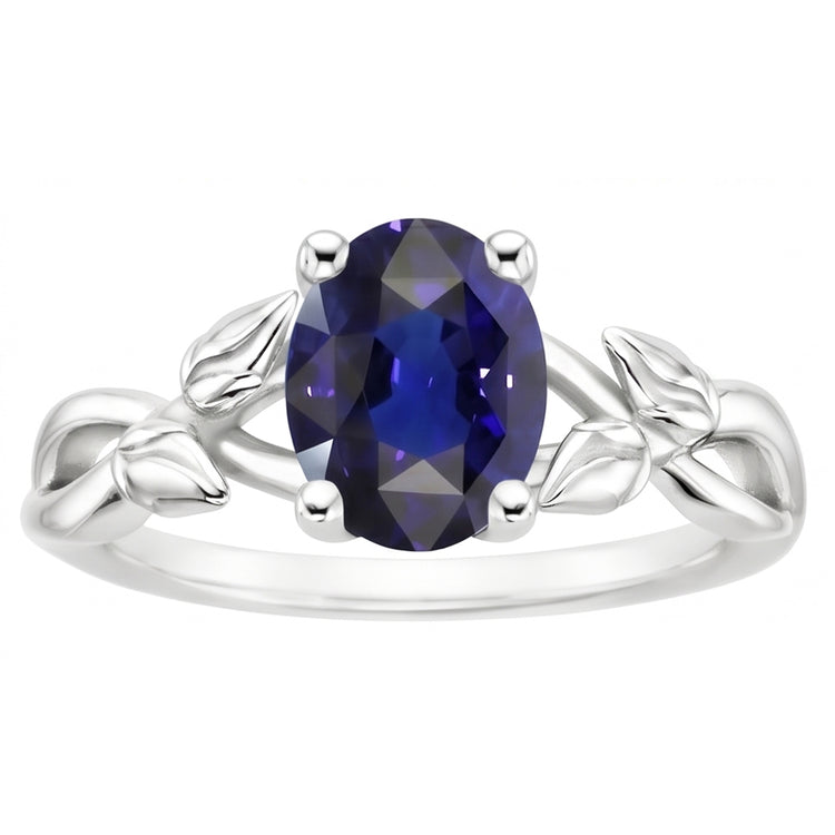 Bague Bijoux Pierres Précieuses Solitaire Style Feuille Saphir Ceylan 2 Carats