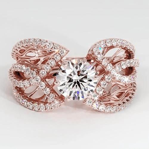 Bague Bijoux Réel Diamant 3 Carats Or Rose 14K Filigrane