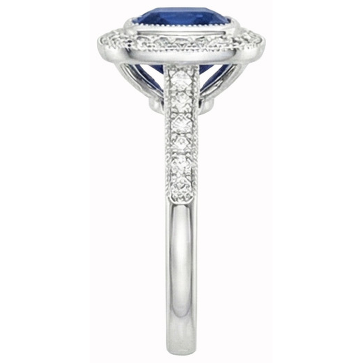 Bague Carrée Avec Halo De Diamants Naturels Extraits des Mines ( et non cultivés en laboratoire ) Et Saphirs