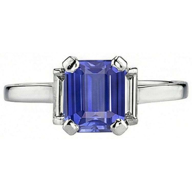 naturel baguette diamant 2.50carats bague angle de côté