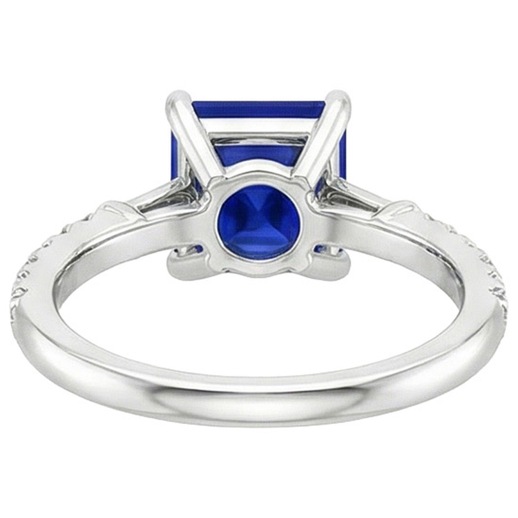 Bague Ceylan Saphir Accents de Diamants Naturels Extraits des Mines ( et non cultivés en laboratoire ) Solitaire Taille Princesse 5.50 Carat