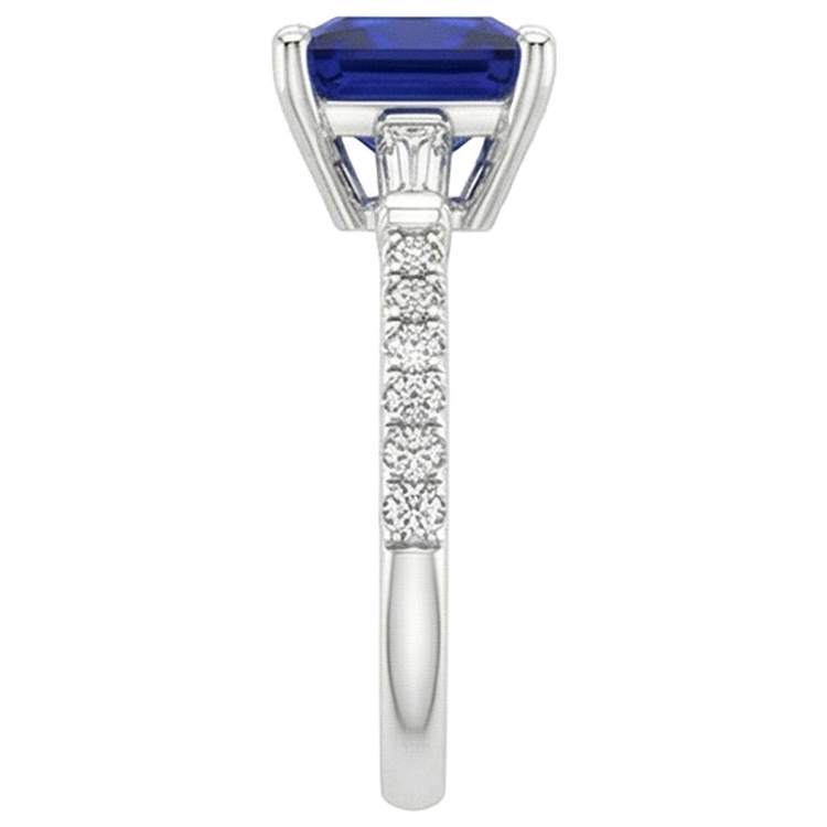 Bague Ceylan Saphir Accents de Diamants Naturels Extraits des Mines ( et non cultivés en laboratoire ) Solitaire Taille Princesse 5.50 Carat