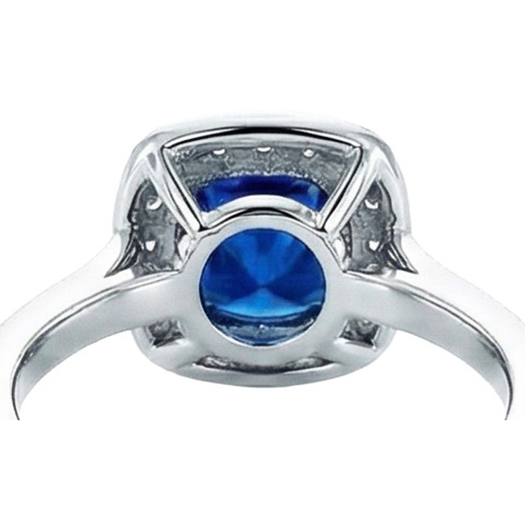 Bague Ceylan Saphir Bleu Halo Diamants Naturels Extraits des Mines ( et non cultivés en laboratoire ) Or Blanc 4 Ct 14K
