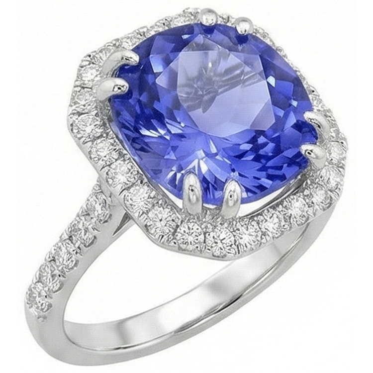 Bague Ceylan Saphir Diamants Naturels Extraits des Mines ( et non cultivés en laboratoire ) 8 Carats Or Blanc 14K