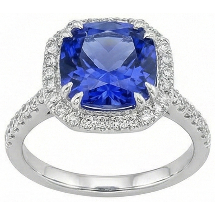Bague Ceylan Saphir Diamants Naturels Extraits des Mines ( et non cultivés en laboratoire ) 8 Carats Or Blanc 14K