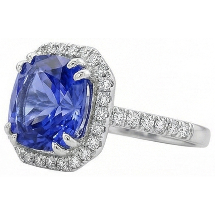 Bague Ceylan Saphir Diamants Naturels Extraits des Mines ( et non cultivés en laboratoire ) 8 Carats Or Blanc 14K