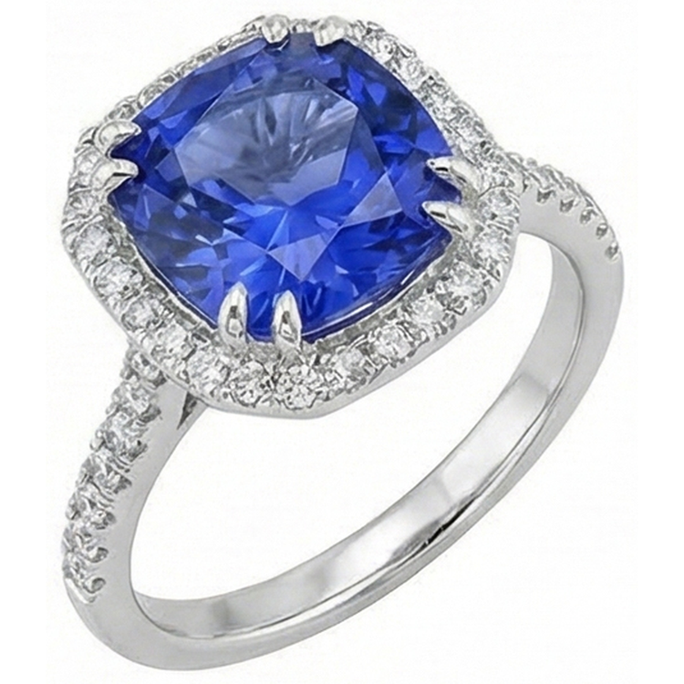 Bague Ceylan Saphir Diamants Naturels Extraits des Mines ( et non cultivés en laboratoire ) 8 Carats Or Blanc 14K