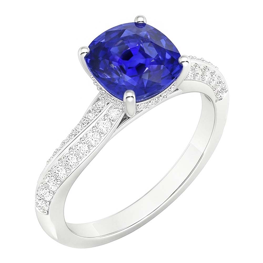 Bague Ceylan Saphir Gemme Double Pavé Diamants 3 Carats