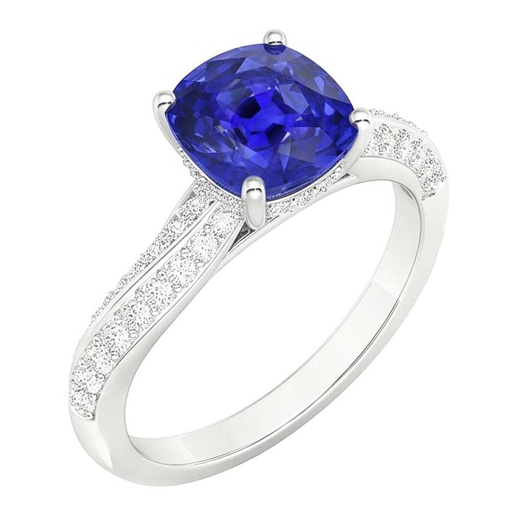 Bague Ceylan Saphir Gemme Double Pavé Diamants 3 Carats