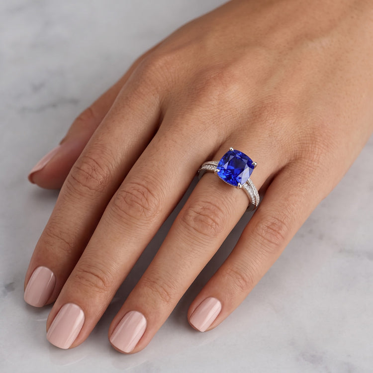 Bague Ceylan Saphir Gemme Double Pavé Diamants 3 Carats
