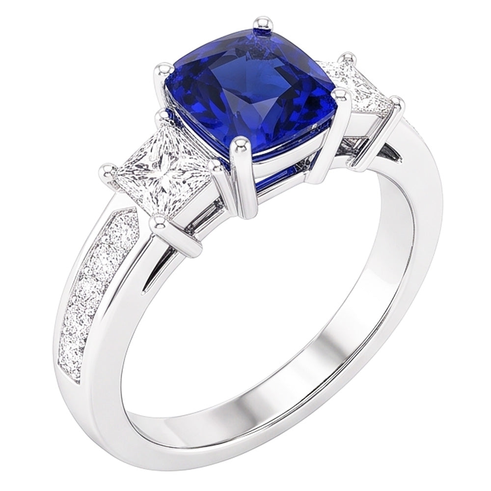 Bague Ceylan Saphir Gemme Princesse & Diamants Ronds 2.50 Carats