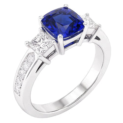 Bague Ceylan Saphir Gemme Princesse & Diamants Ronds 2.50 Carats