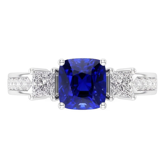 Bague Ceylan Saphir Gemme Princesse & Diamants Ronds 2.50 Carats