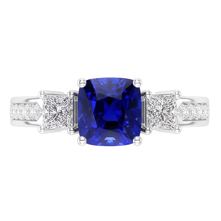 Bague Ceylan Saphir Gemme Princesse & Diamants Ronds 2.50 Carats