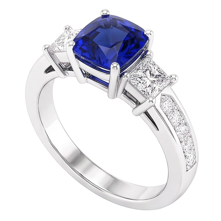 Bague Ceylan Saphir Gemme Princesse & Diamants Ronds 2.50 Carats