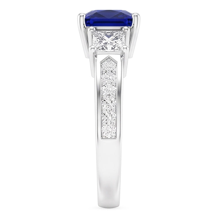 Bague Ceylan Saphir Gemme Princesse & Diamants Ronds 2.50 Carats
