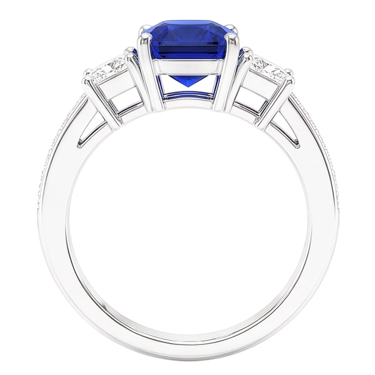 Bague Ceylan Saphir Gemme Princesse & Diamants Ronds 2.50 Carats