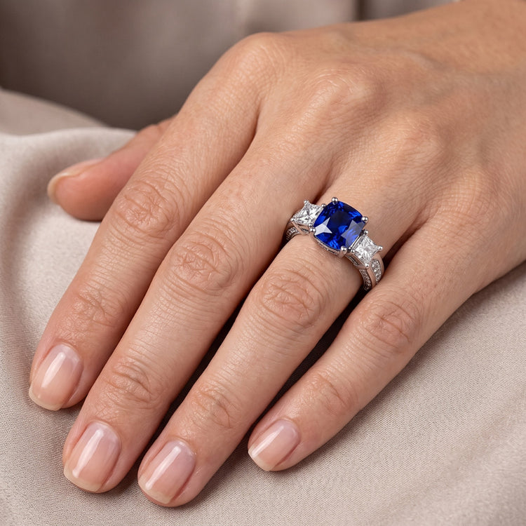 Bague Ceylan Saphir Gemme Princesse & Diamants Ronds 2.50 Carats