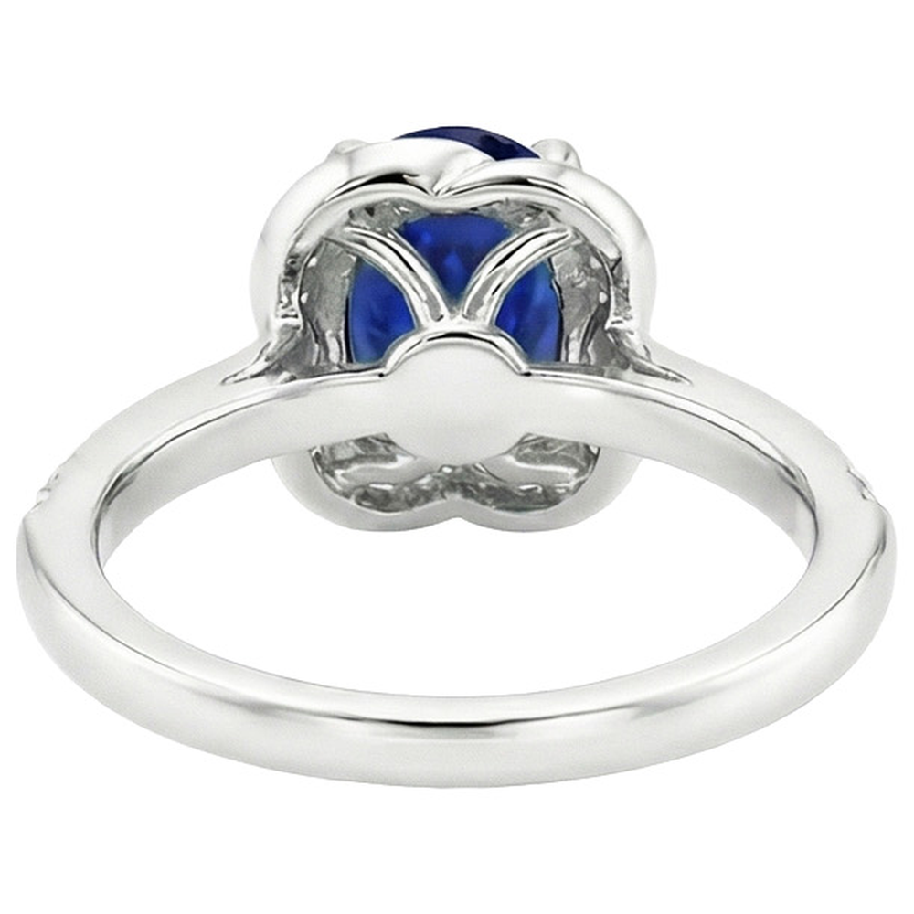 Bague Ceylan Saphir Halo Or Blanc & Diamants Ronds 6 Carats