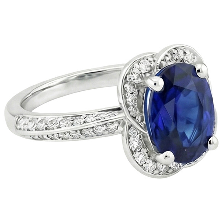 Bague Ceylan Saphir Halo Or Blanc & Diamants Ronds 6 Carats