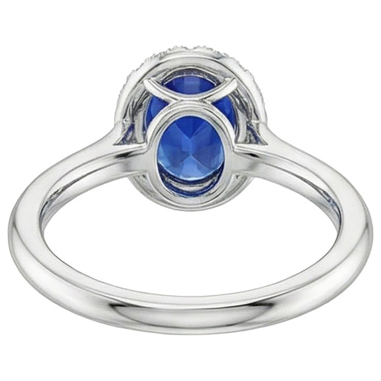 Bague Ceylan Saphir Ovale Avec Diamants Naturels Extraits des Mines ( et non cultivés en laboratoire ) Or Blanc 3 Ct 14K