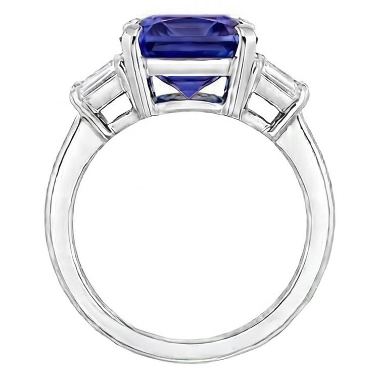 Bague Ceylan Saphir Pierres Précieuses Diamants Trapèze Or 4 Carats 3 Pierres