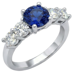 Bague Ceylan Saphir & Diamants Naturels Extraits des Mines ( et non cultivés en laboratoire ) Pierres Précieuses 2.90 Carats Or Blanc 14K