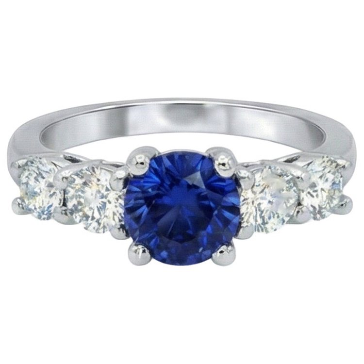 Bague Ceylan Saphir & Diamants Naturels Extraits des Mines ( et non cultivés en laboratoire ) Pierres Précieuses 2.90 Carats Or Blanc 14K