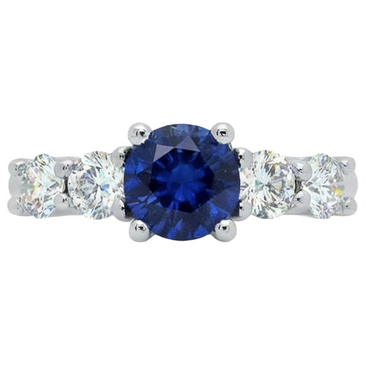 Bague Ceylan Saphir & Diamants Naturels Extraits des Mines ( et non cultivés en laboratoire ) Pierres Précieuses 2.90 Carats Or Blanc 14K