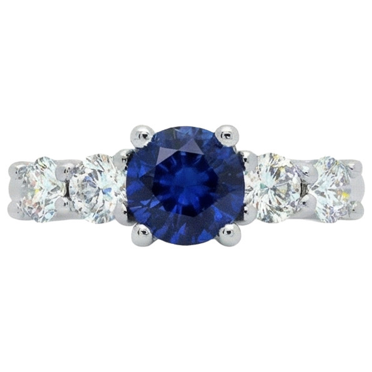 Bague Ceylan Saphir & Diamants Naturels Extraits des Mines ( et non cultivés en laboratoire ) Pierres Précieuses 2.90 Carats Or Blanc 14K