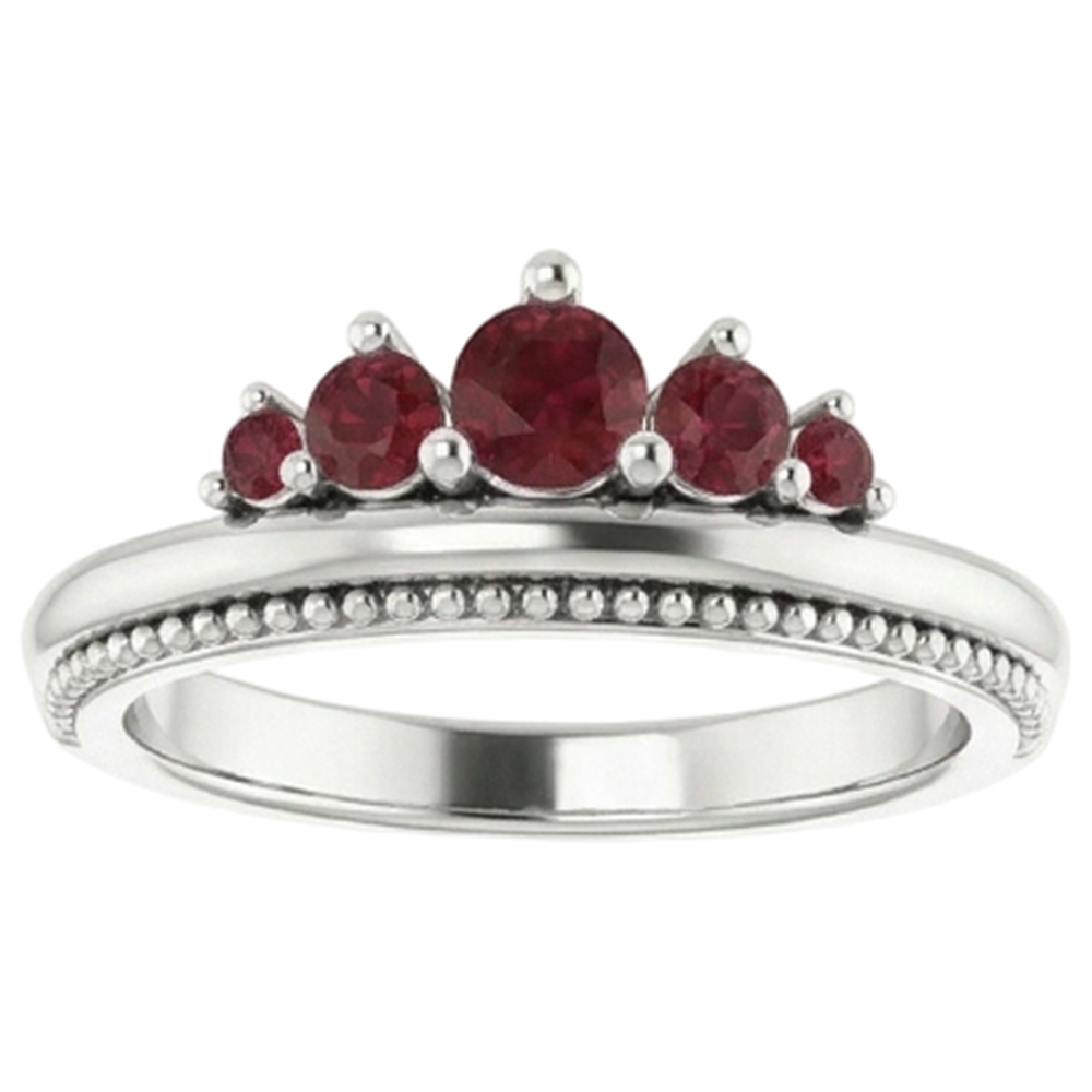 Bague Cinq Pierres 1 Carat Rubis Or Blanc 14K