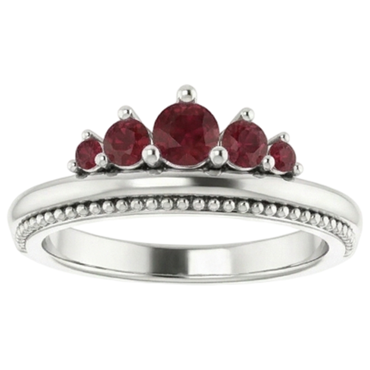 Bague Cinq Pierres 1 Carat Rubis Or Blanc 14K