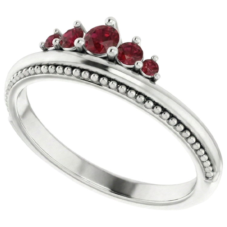 Bague Cinq Pierres 1 Carat Rubis Or Blanc 14K