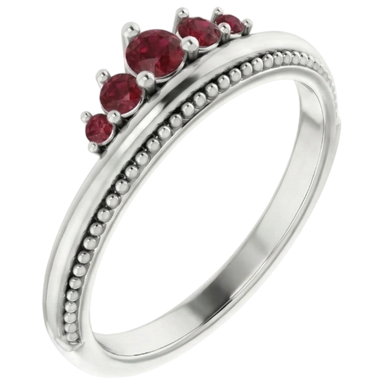 Bague Cinq Pierres 1 Carat Rubis Or Blanc 14K