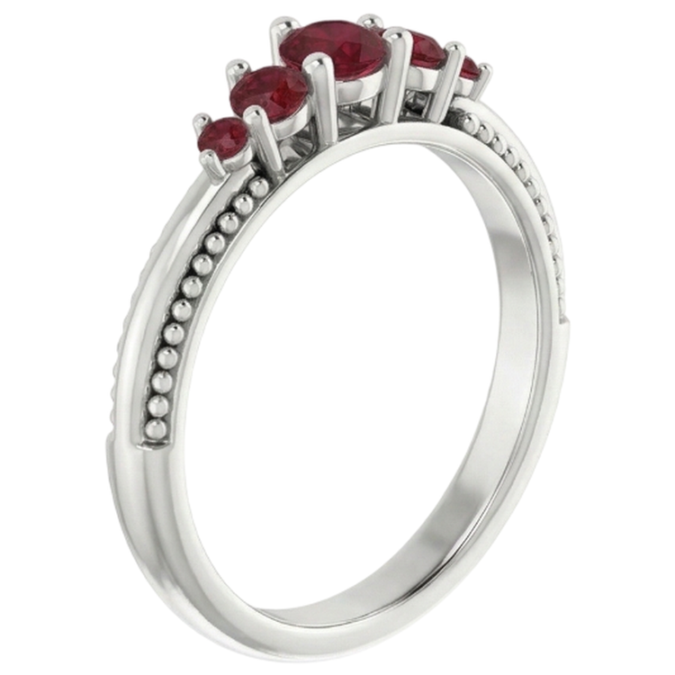 Bague Cinq Pierres 1 Carat Rubis Or Blanc 14K