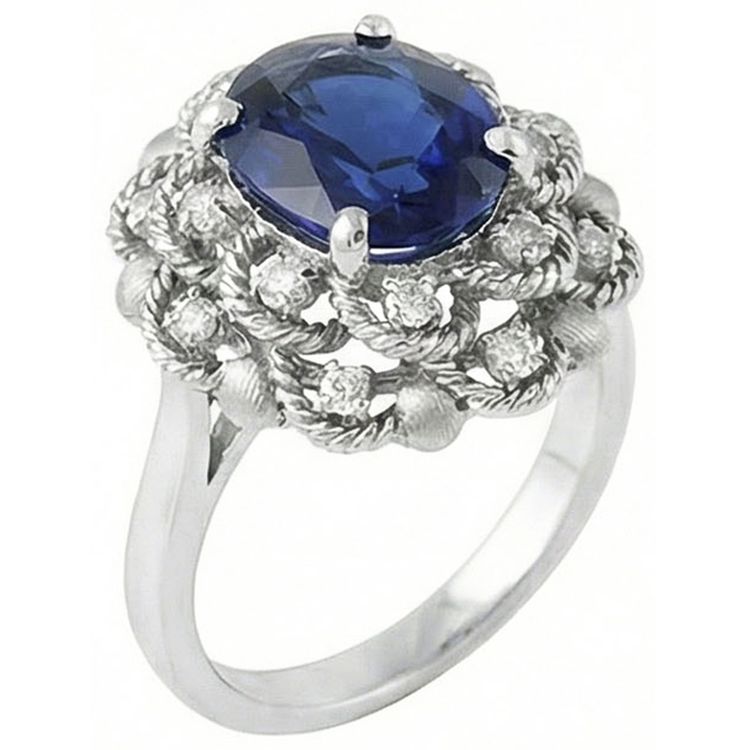 naturel oval saphir 3carats bague vue de face