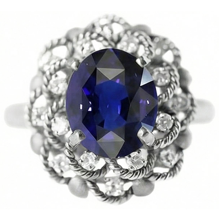 naturel oval saphir 3carats bague angle de côté