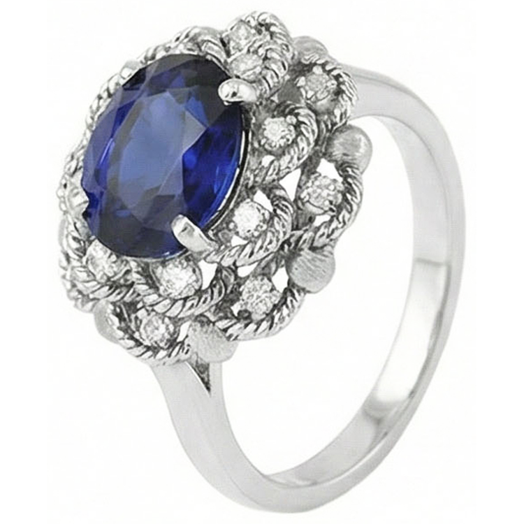 naturel oval saphir 3carats bague détail rapproché