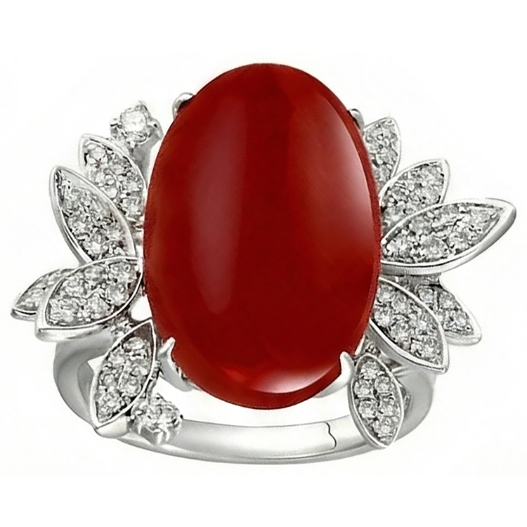 Bague Cocktail Corail Avec Diamant