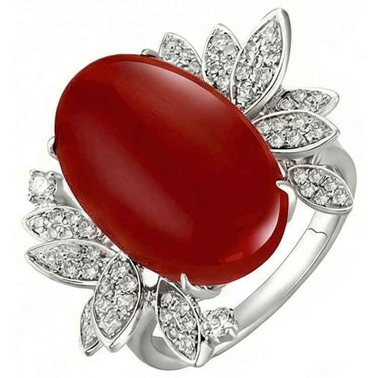 Bague Cocktail Corail Avec Diamant