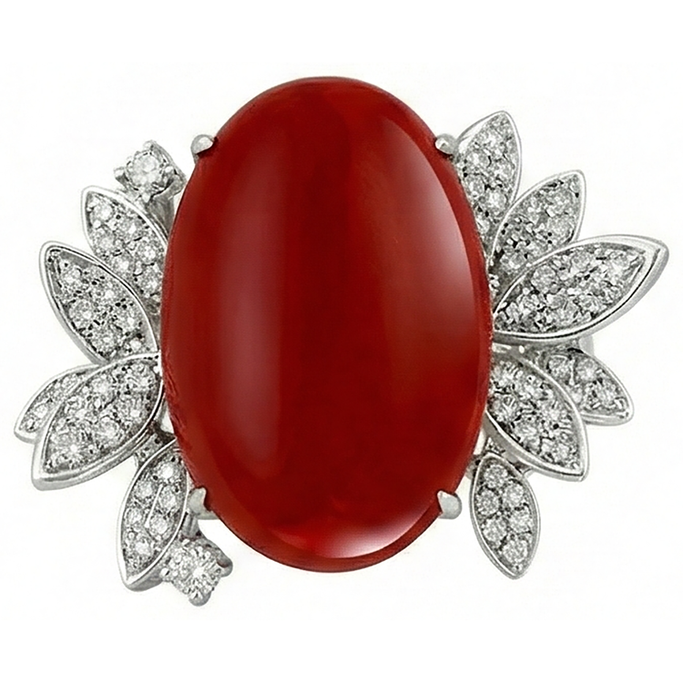 Bague Cocktail Corail Avec Diamant