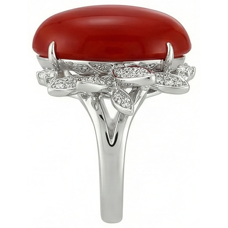 Bague Cocktail Corail Avec Diamant