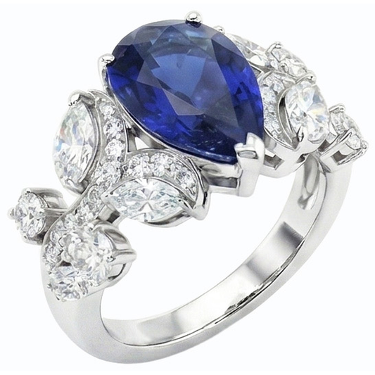 Bague Cocktail Diamant Saphir Bleu