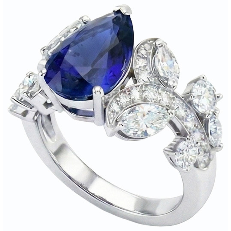 Bague Cocktail Diamant Saphir Bleu