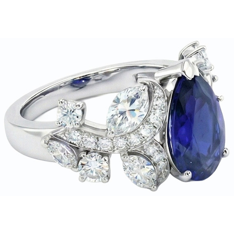Bague Cocktail Diamant Saphir Bleu