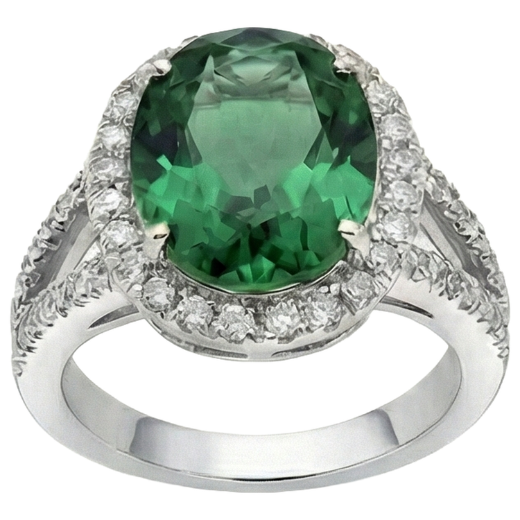 Bague Cocktail Emeraude Vert Et Diamants Naturels Extraits des Mines ( et non cultivés en laboratoire )